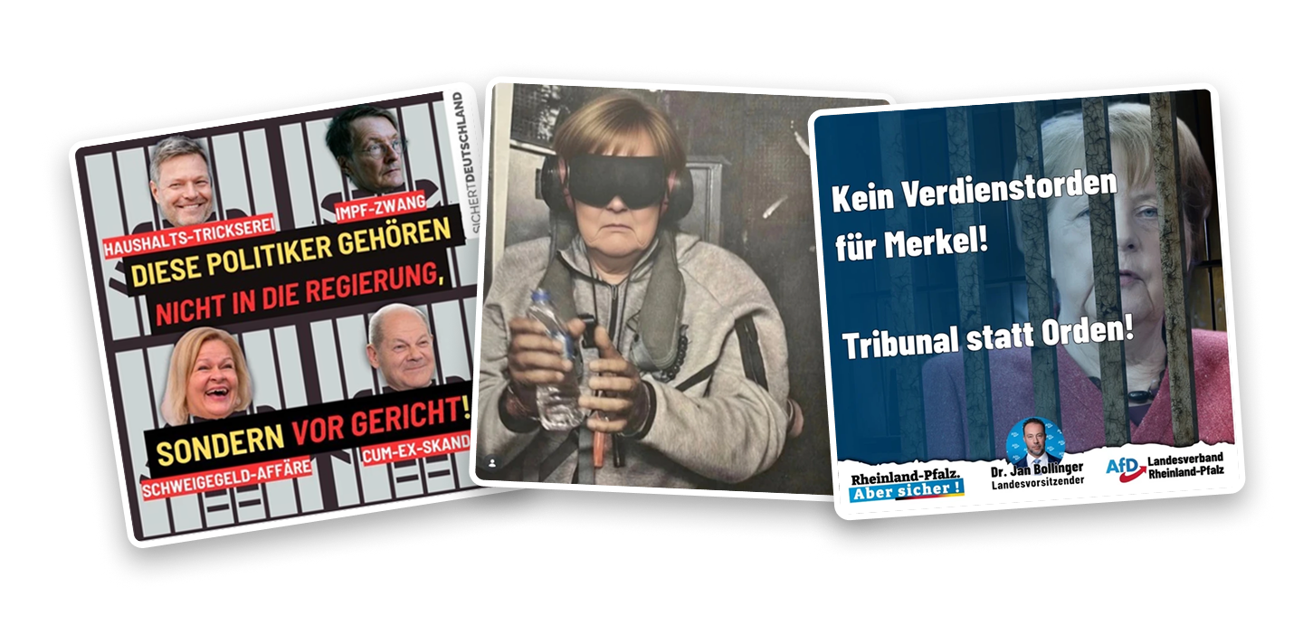 Collage: Sträflingskleidung-Postbilder der AfD gegen politische Gegner*innen