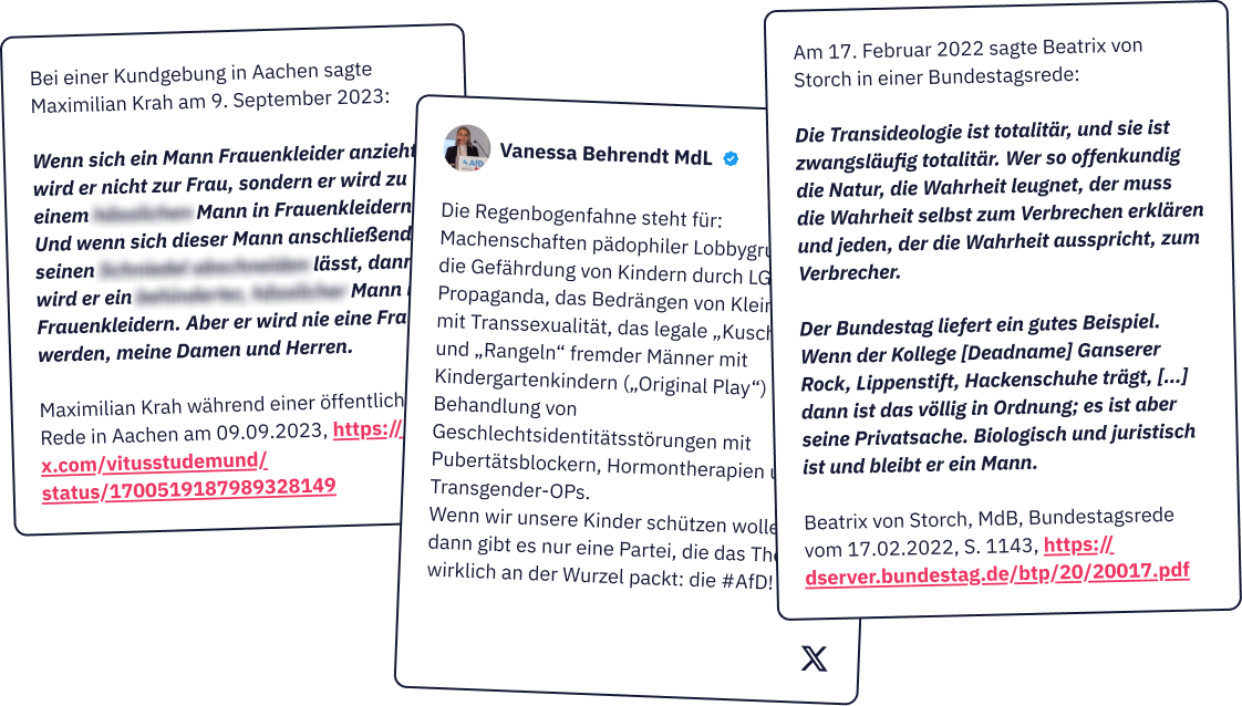 Drei Belege zur Abwertung von trans Personen durch die AfD
